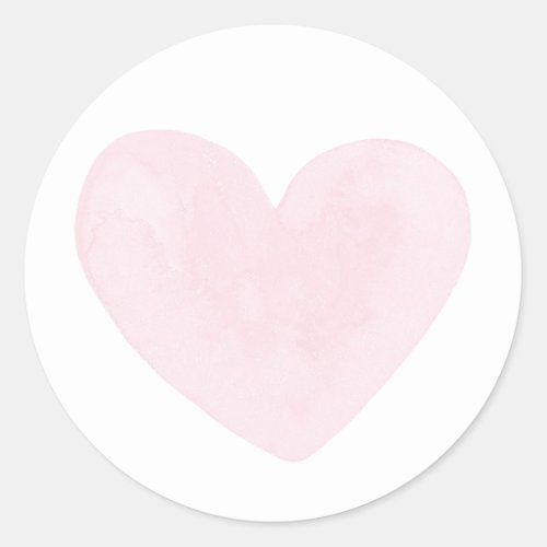 Watercolor pink heart Valentine Blush wedding Classic Round Sticker