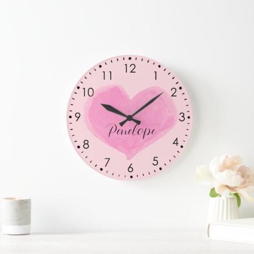 Watercolor Pink Heart Wall Clock