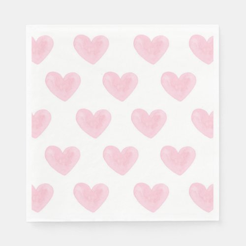 Watercolor pink hearts Love Blush Valentines Napkins