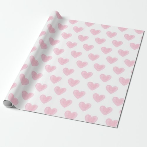 Watercolor pink hearts Love Blush Valentines Wrapping Paper