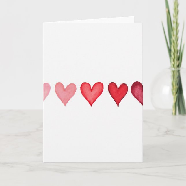 Watercolor Pink Hearts Love Card (Front)