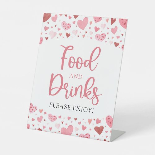 Watercolor Pink Hearts Valentine Food and Drinks Pedestal Sign