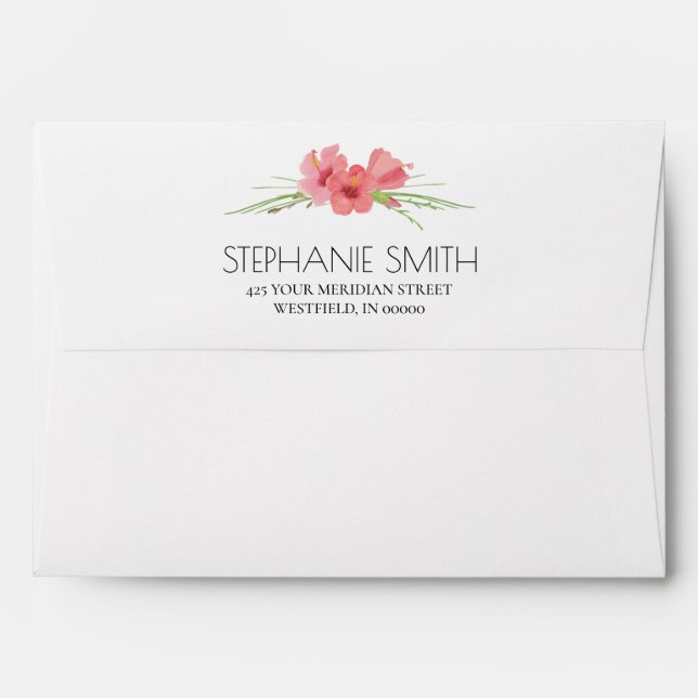 Watercolor Pink Hibiscus Floral Envelope (Back (Top Flap))