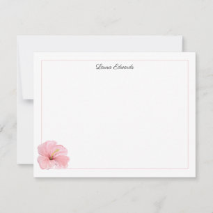 Watercolor Pink Hibiscus Flower Personalized Note Card