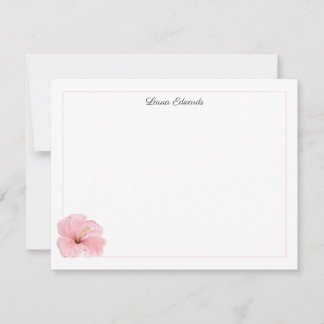Watercolor Pink Hibiscus Flower Personalized Note Card