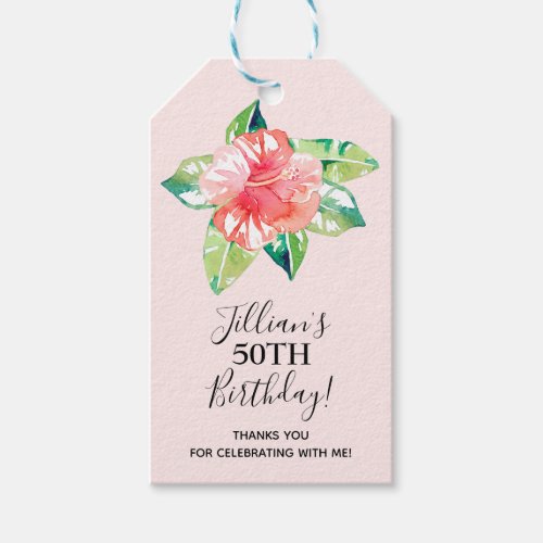 Watercolor Pink Hibiscus Tropical Floral Gift Tags