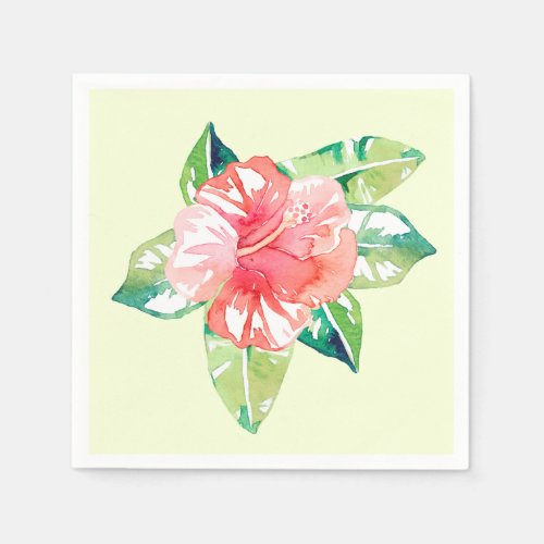 Watercolor Pink Hibiscus Tropical Floral Napkins