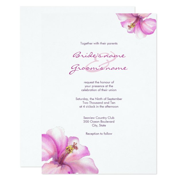 Watercolor Pink Hibiscus Wedding Invitations