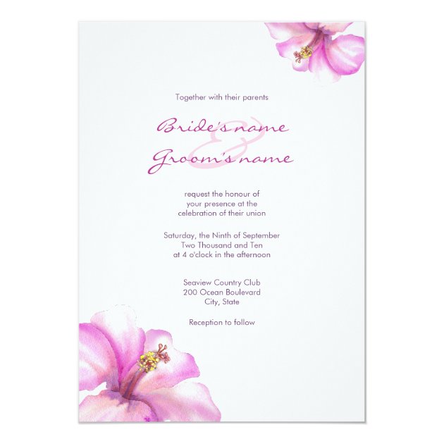 Watercolor Pink Hibiscus Wedding Invitations