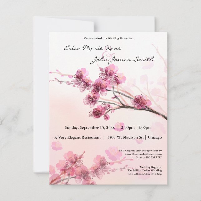 Watercolor Pink Hibiscus Wedding Shower Invite (Front)