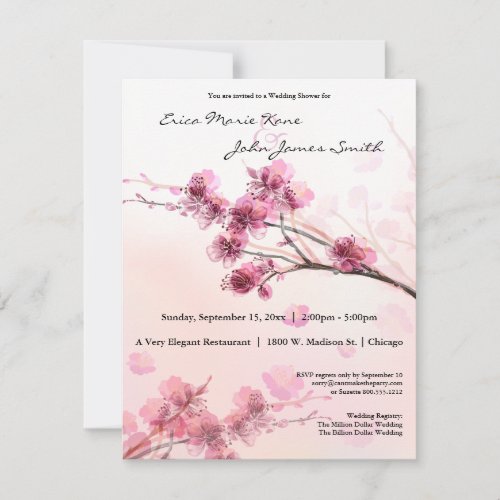Watercolor Pink Hibiscus Wedding Shower Invite
