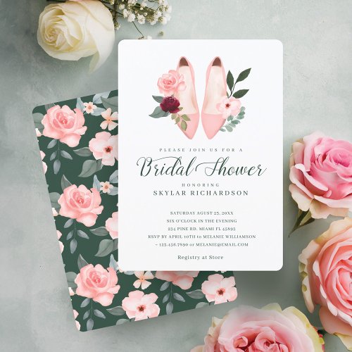 Watercolor Pink High Heel Floral Bridal Shower Invitation
