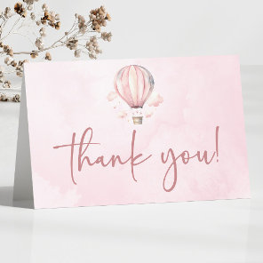 Watercolor Pink Hot Air Balloon Baby Shower Thank You Card