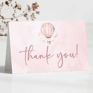 Watercolor Pink Hot Air Balloon Baby Shower Thank You Card