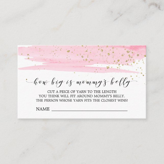 Watercolor Pink How Big Is Mommy's Belly Game Card (Front)