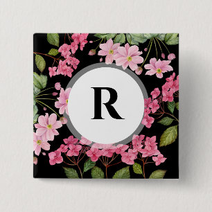 Watercolor Pink Hydrangea and Japanese Anemone Button