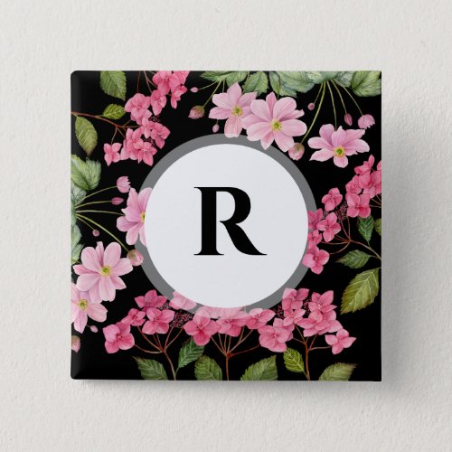 Watercolor Pink Hydrangea and Japanese Anemone Button
