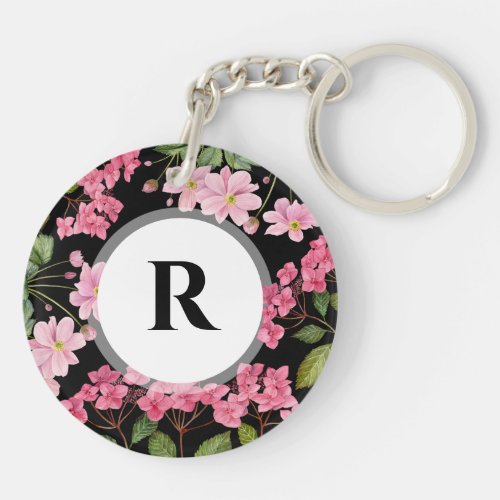 Watercolor Pink Hydrangea and Japanese Anemone Keychain