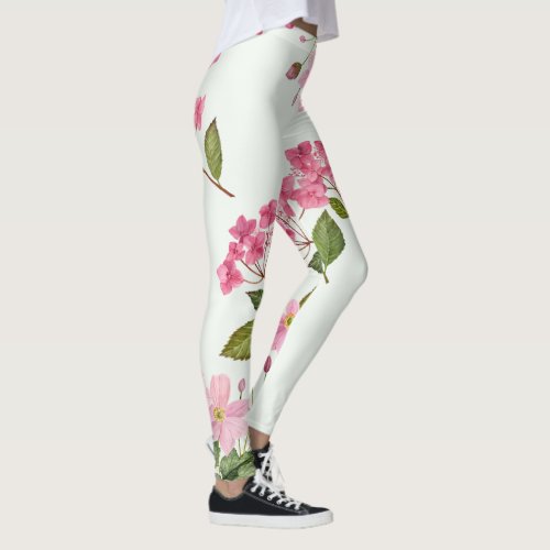 Watercolor Pink Hydrangea and Japanese Anemone Leggings