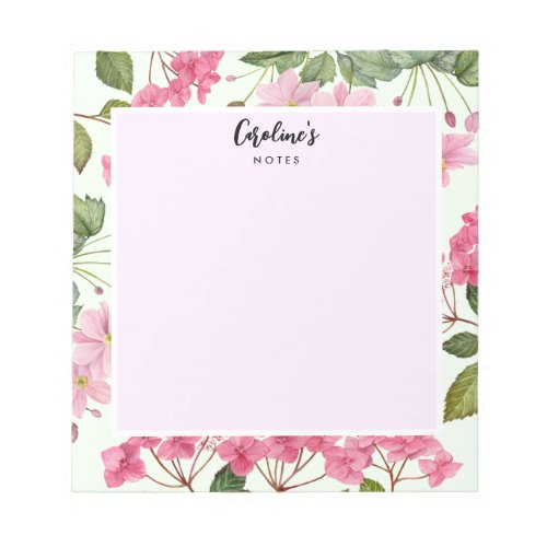 Watercolor Pink Hydrangea and Japanese Anemone Notepad