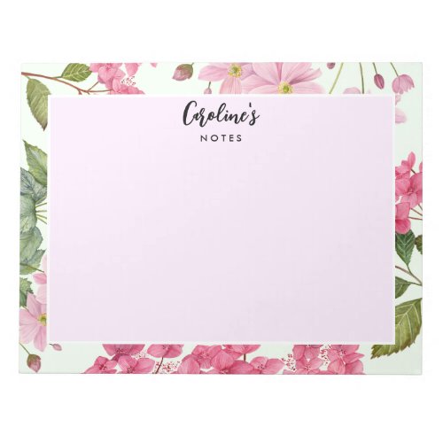 Watercolor Pink Hydrangea and Japanese Anemone Notepad