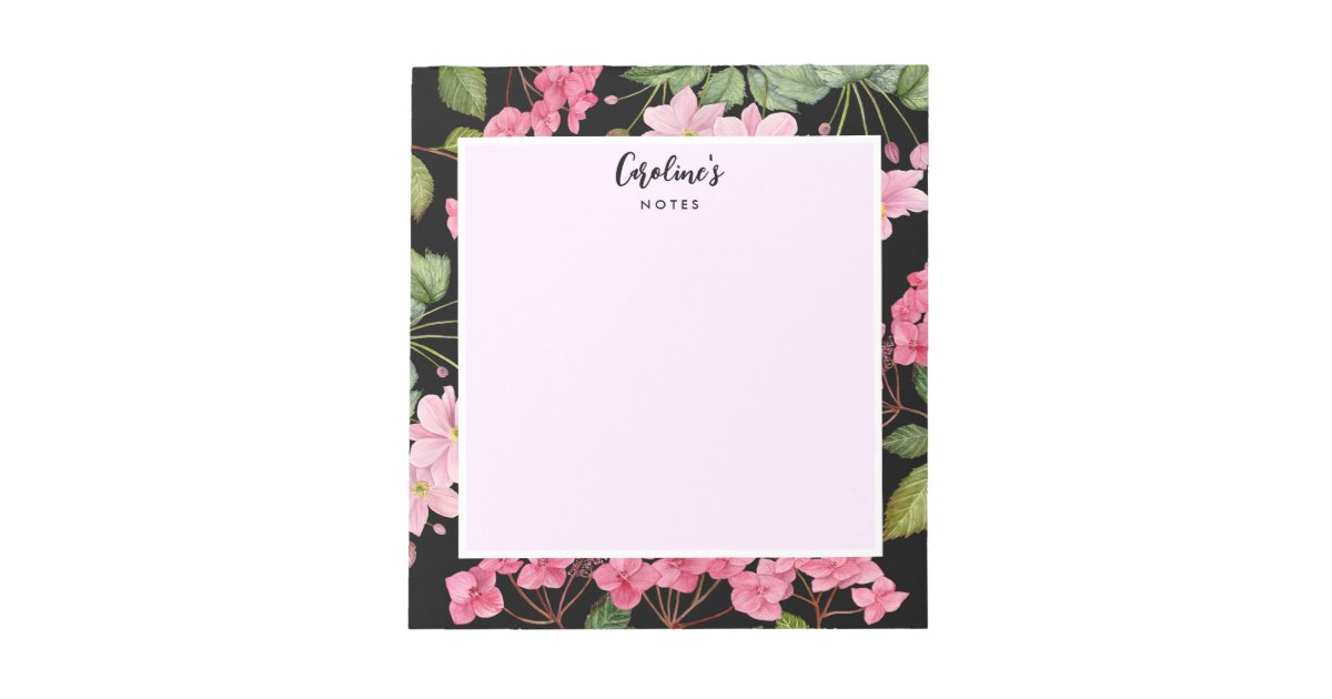 Watercolor Pink Hydrangea and Japanese Anemone Notepad | Zazzle