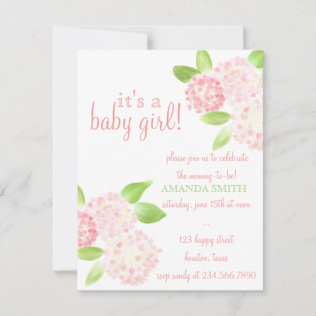 Watercolor Pink Hydrangea Baby Shower Invite (Front)