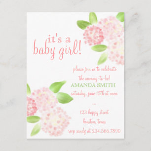 Watercolor Pink Hydrangea Baby Shower Invite