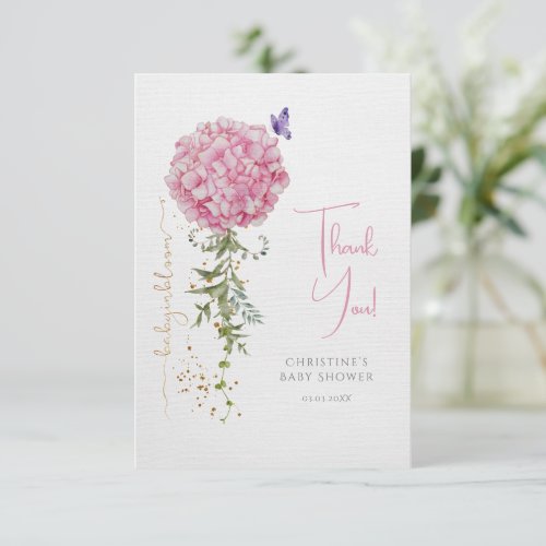 Watercolor Pink Hydrangea Baby Shower Thank You