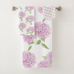 Watercolor Pink Hydrangea Bath Towel Set
