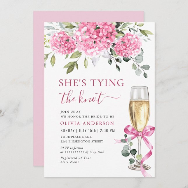 Watercolor Pink Hydrangea Bridal Shower Invitation (Front/Back)