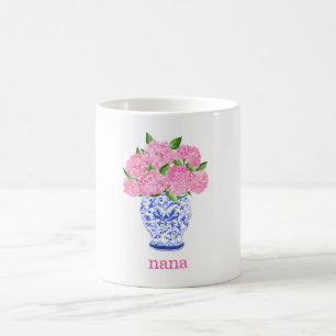Watercolor Pink Hydrangea Chinoiserie Name Coffee Mug