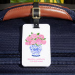 Watercolor Pink Hydrangea Chinoiserie Name Number Luggage Tag<br><div class="desc">You'll find your bag with this luggage tag. Pink and green watercolor hydrangeas in a chinoiserie vase. Personalize with a name and phone number. This pink hydrangea pattern can be found on more items in my shop,  PageCreativeDesigns.</div>