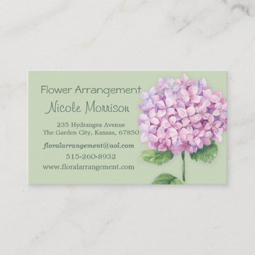 Watercolor pink Hydrangea flower Business Card