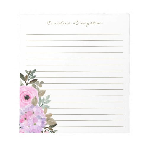 Watercolor Pink Hydrangea Flower Personalized  Notepad