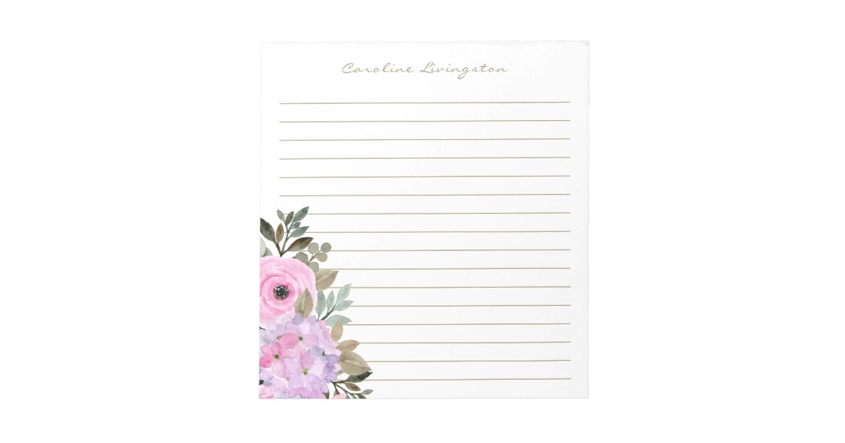 Watercolor Pink Hydrangea Flower Personalized Notepad | Zazzle
