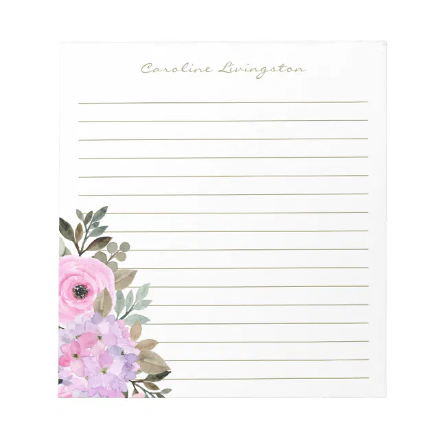Watercolor Pink Hydrangea Flower Personalized Notepad | Zazzle