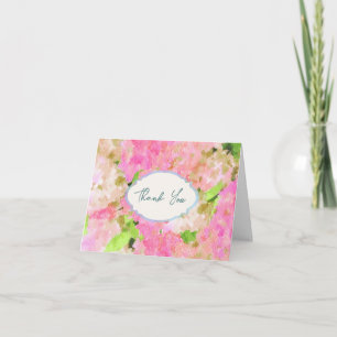 Watercolor Pink Hydrangea Garden Wedding Monogram Thank You Card