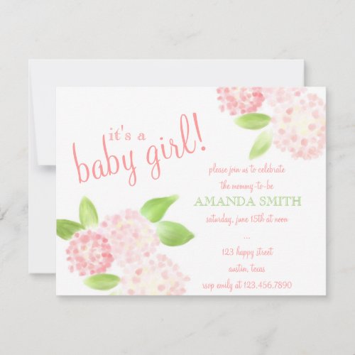 Watercolor Pink Hydrangea Invitation