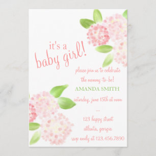 Watercolor Pink Hydrangea Invitation