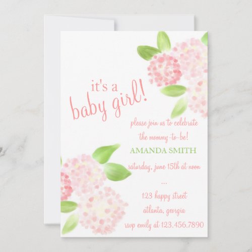 Watercolor Pink Hydrangea Invitation