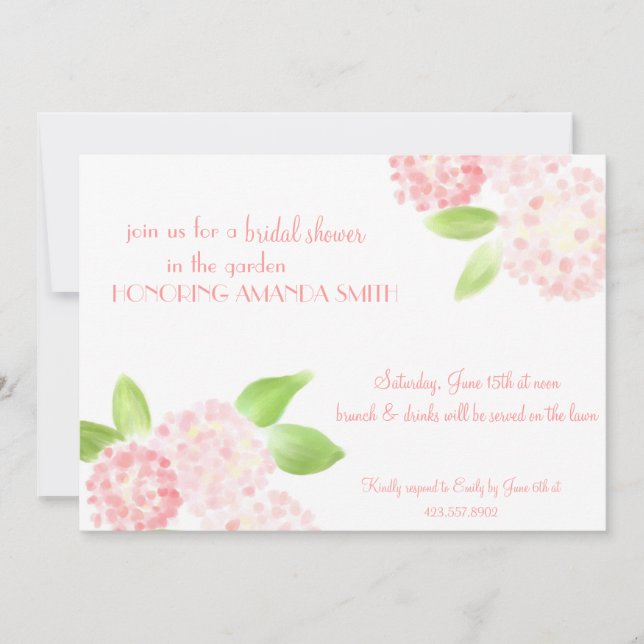 Watercolor Pink Hydrangea Invitation (Front)