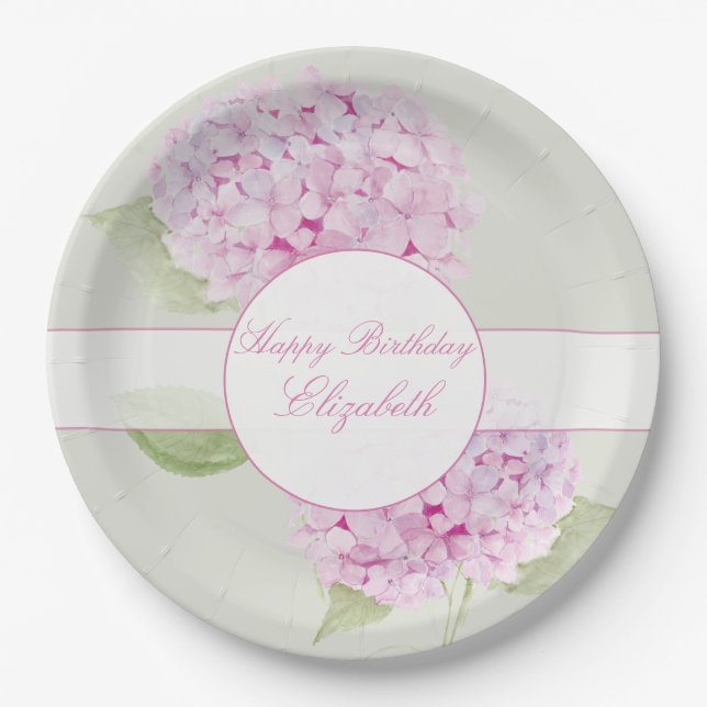 Watercolor Pink Hydrangea Invitation Paper Plates (Front)