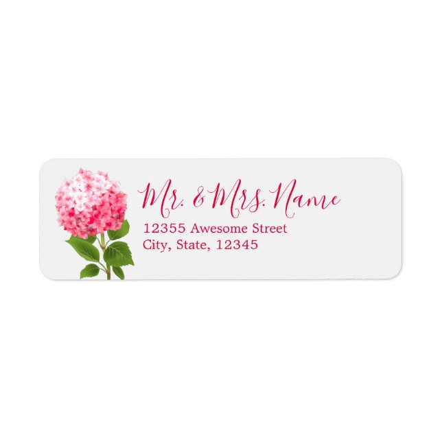 Watercolor Pink Hydrangea Label (Front)