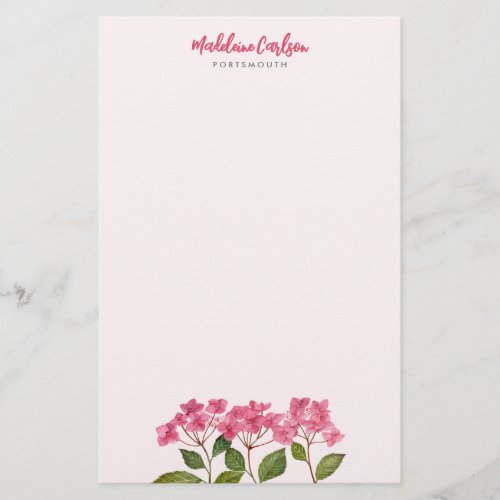 Watercolor Pink Hydrangea Lacecaps Floral Painting Stationery