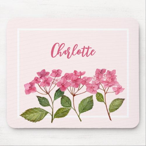 Watercolor Pink Hydrangea Lacecaps Flower Painting Mouse Pad