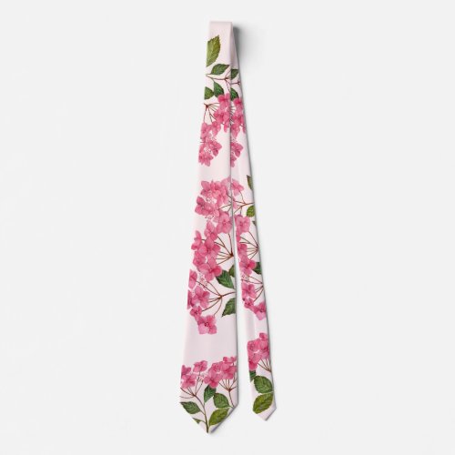 Watercolor Pink Hydrangea Lacecaps Flower Painting Neck Tie