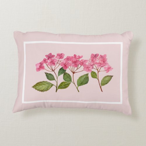 Watercolor Pink Hydrangea Lacecaps Illustration Accent Pillow