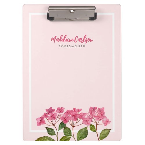 Watercolor Pink Hydrangea Lacecaps Illustration Clipboard