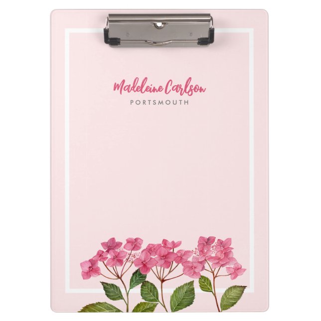 Watercolor Pink Hydrangea Lacecaps Illustration Clipboard (Front)